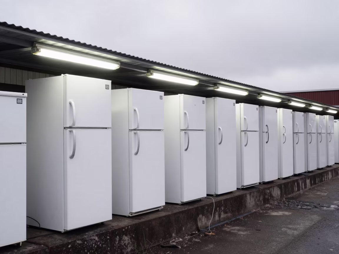 White Refrigerators on Quarry Ledge Under Fluorescent Light in on a quarry ledge near York