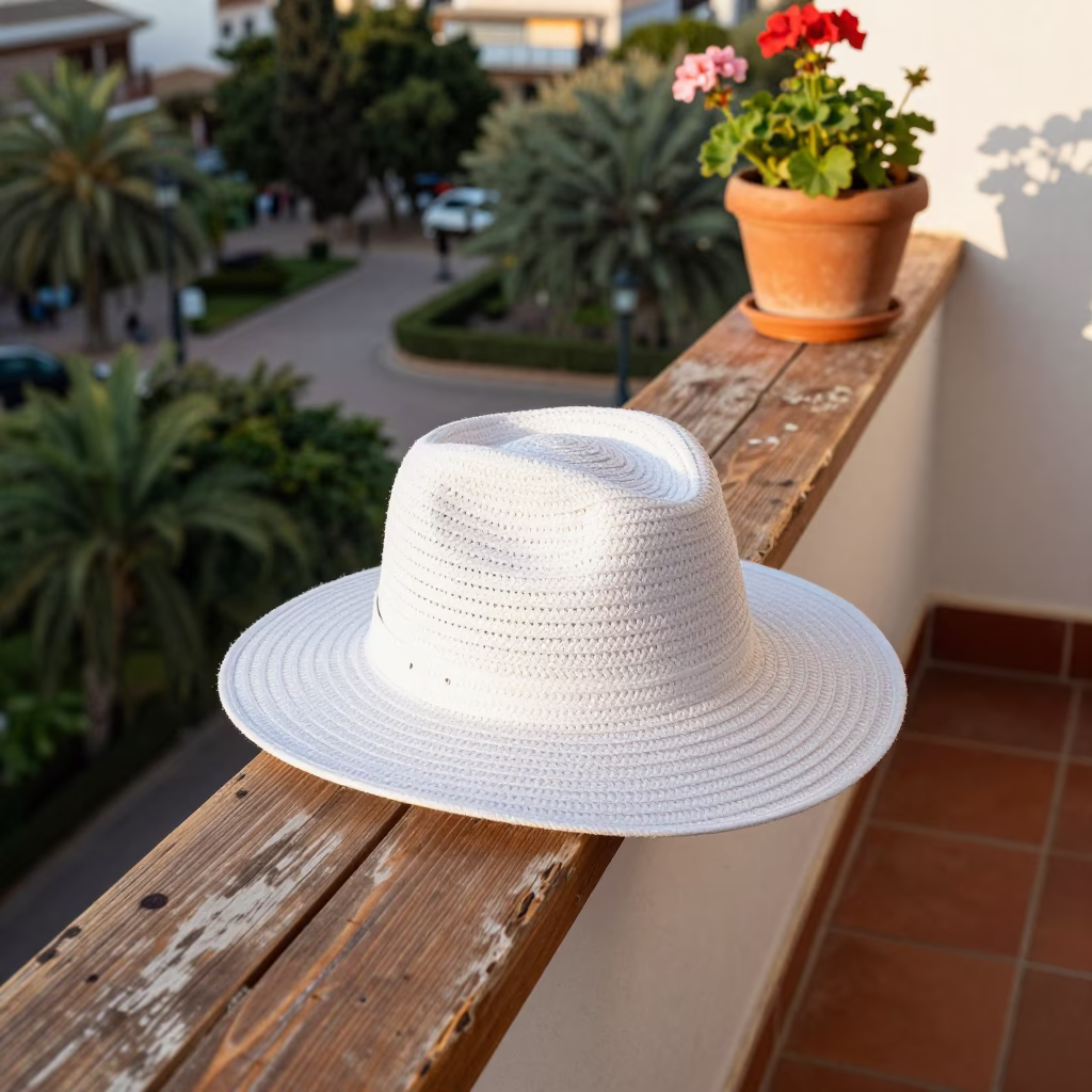 White Sun Hat in Valencia in in Valencia, Spain