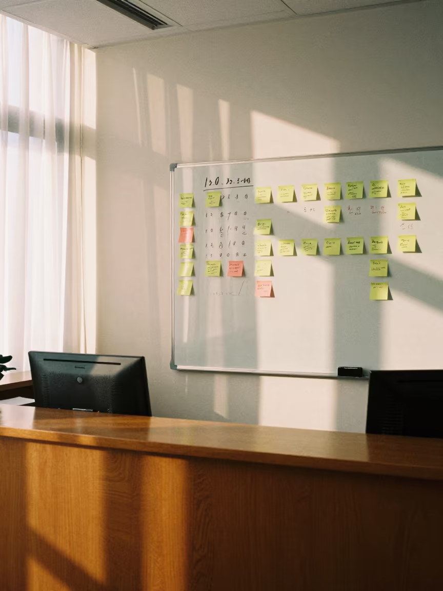 Whiteboard Wall with Sticky Notes in Hefei Office in at an office reception desk in Hefei