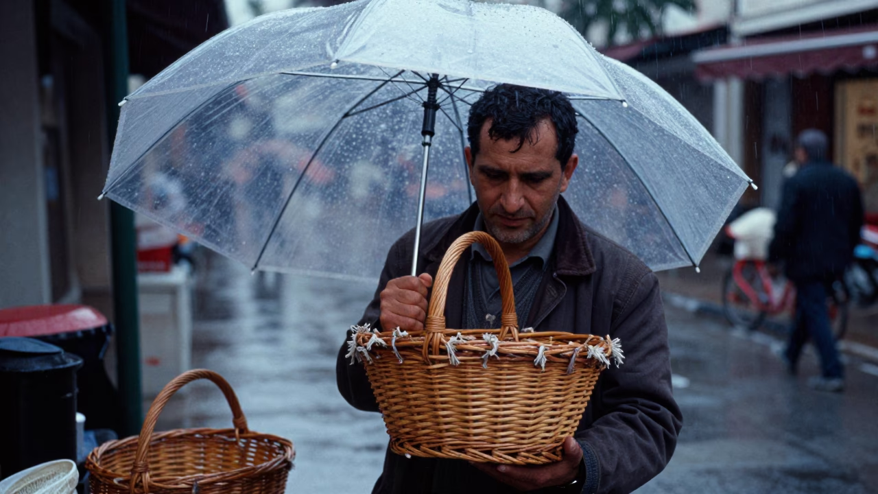 Wicker Basket at Dusk Light in Izmir in in Izmir, Turkey