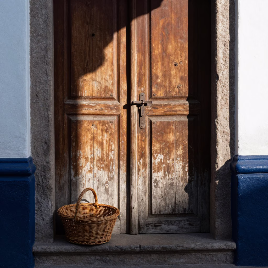 Wicker Basket in Quito at The Late Morning Light in in Quito, Ecuador