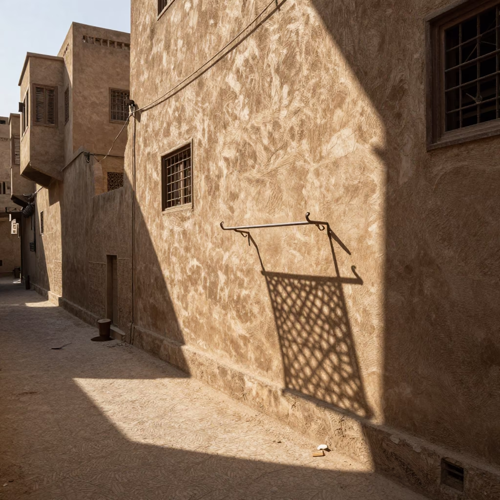 Wicker Shadow in Cairo at As First Light Reaches The Scene in in Cairo, Egypt