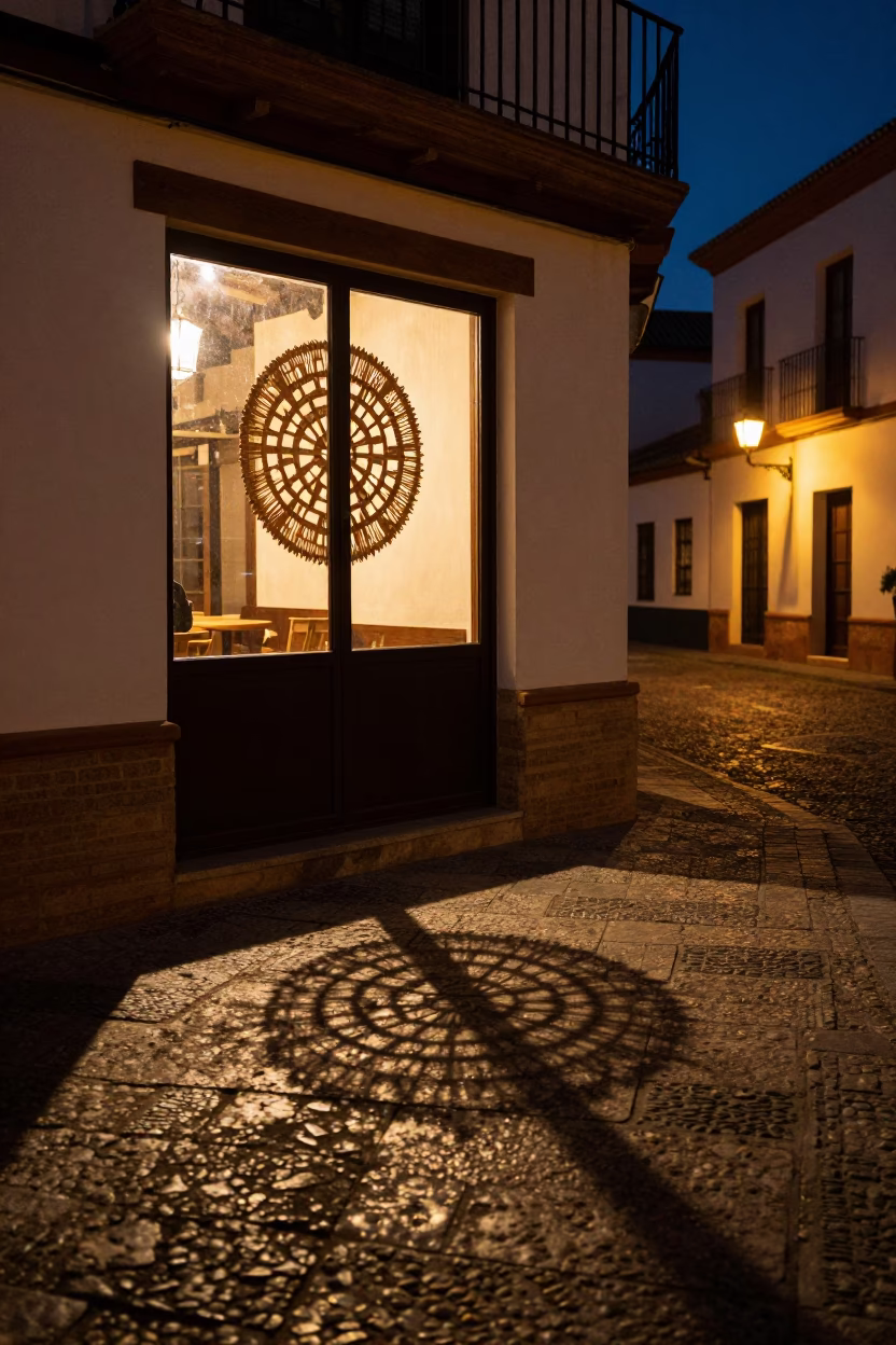 Wicker Shadow in Granada at Midnight Light in in Granada, Spain