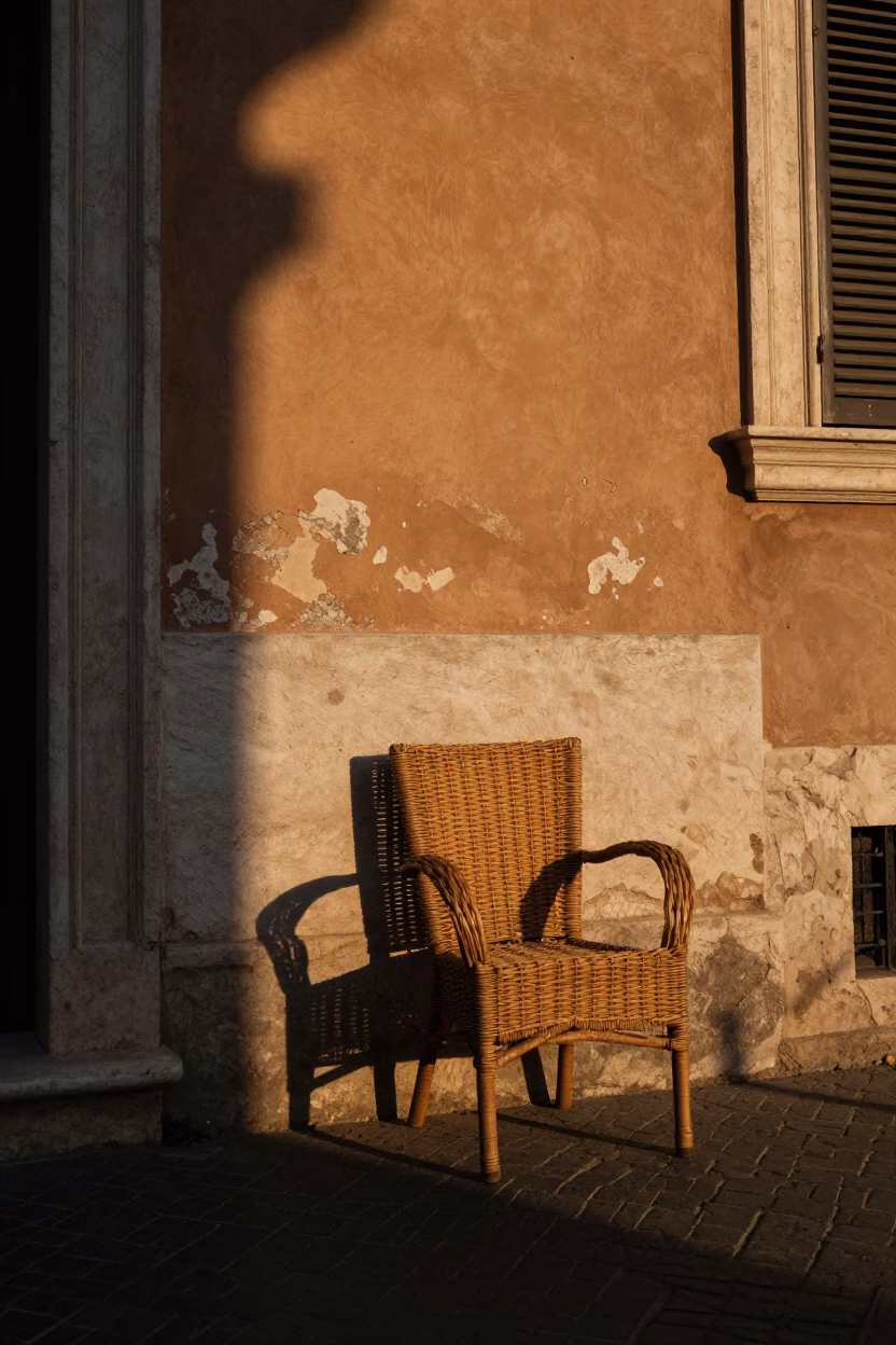 Wicker Shadow in Rome at Sunset Light in in Rome, Italy