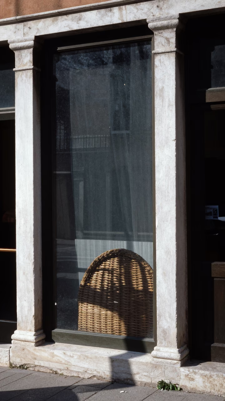 Wicker Shadow in Venice at The Flat Glare Of Noon Light in in Venice, Italy