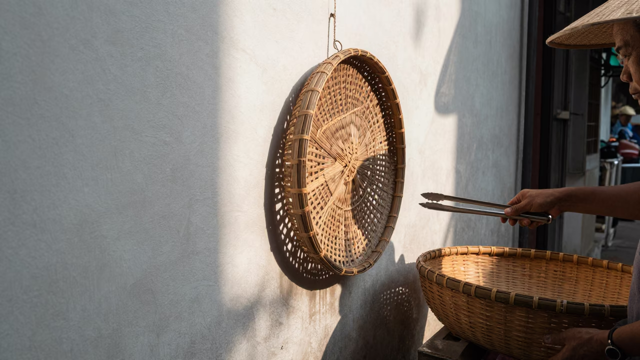 Wicker Shadow just after sunrise in Hanoi in in Hanoi, Vietnam