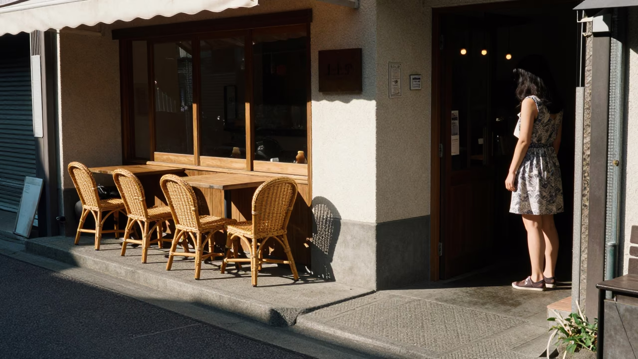 Wicker Shadows at Clear Late-afternoon Light in Osaka in in Osaka, Japan