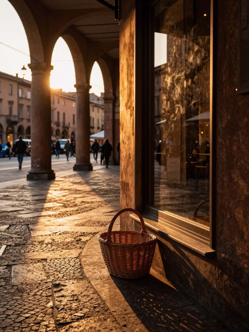 Wicker Shadows in Bologna at Golden Hour in in Bologna, Italy