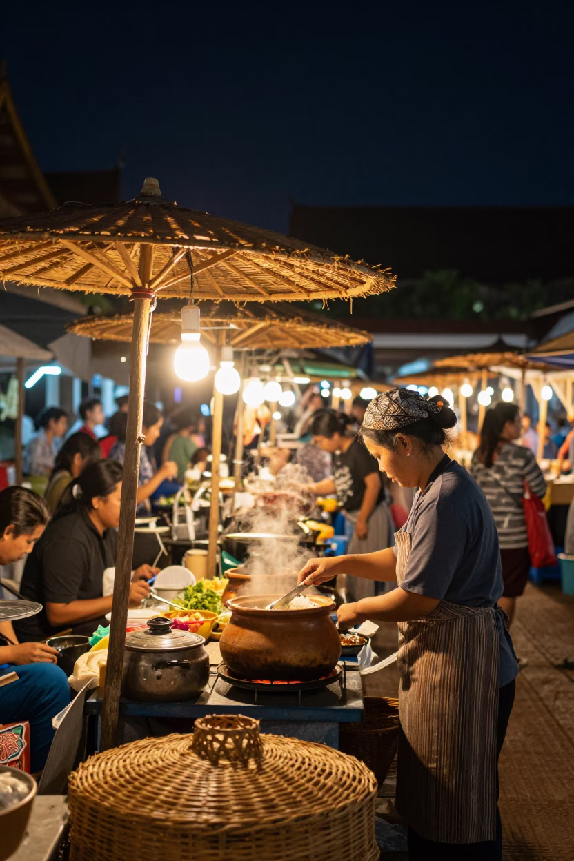Wicker Shadows in Chiang Mai at The Deepest Night Sky Light in in Chiang Mai, Thailand