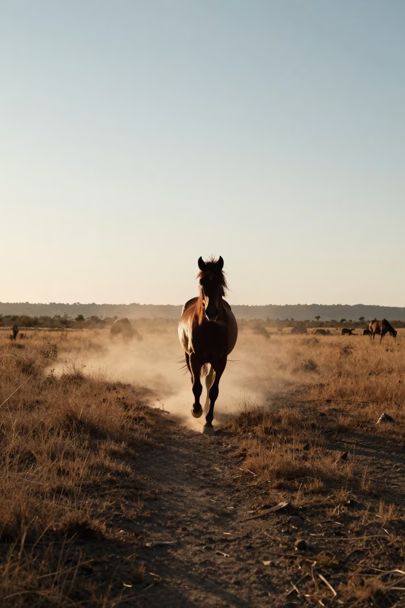 Wild Horse Running Silhouette Doctores Mexico in along a game trail near Doctores, Mexico City