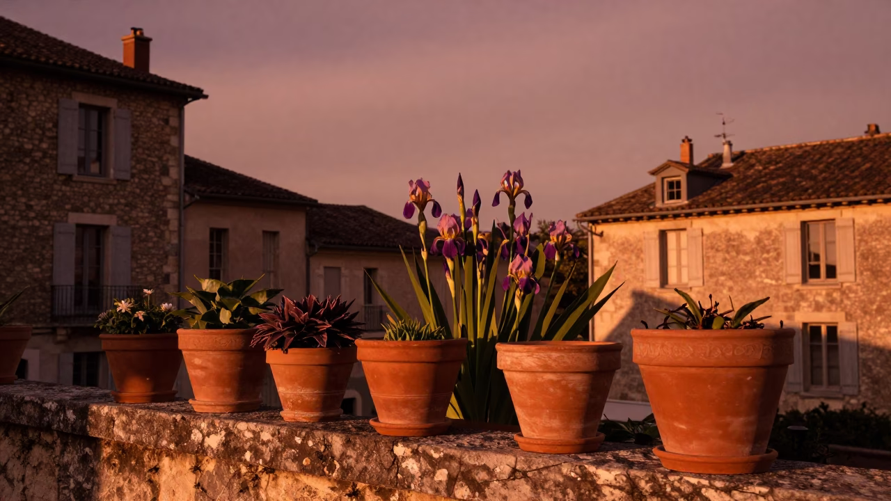 Wild Iris in Lyon at Copper-toned Light Before Dusk in in Lyon, France