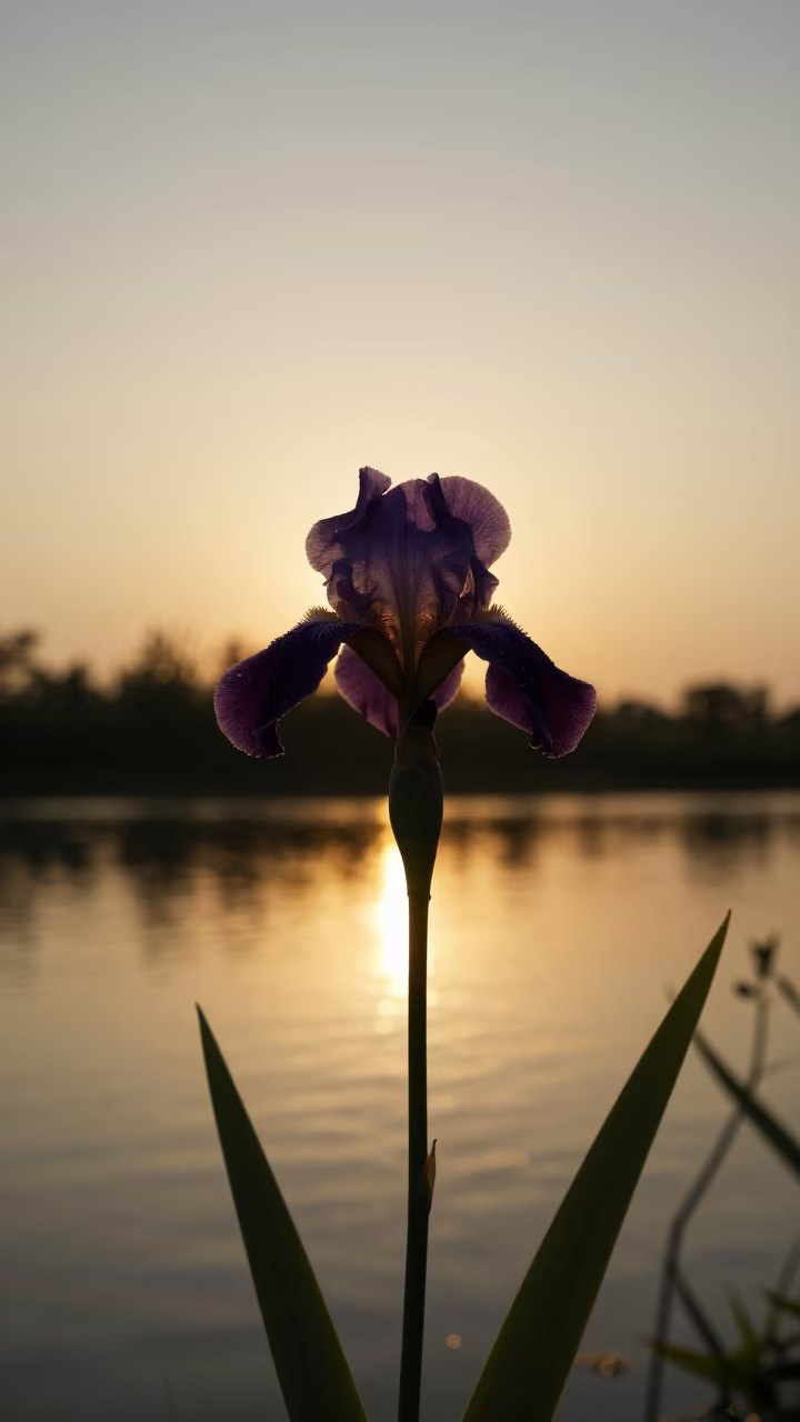 Wild Iris Silhouette at Can Tho Pond Edge in near Can Tho
