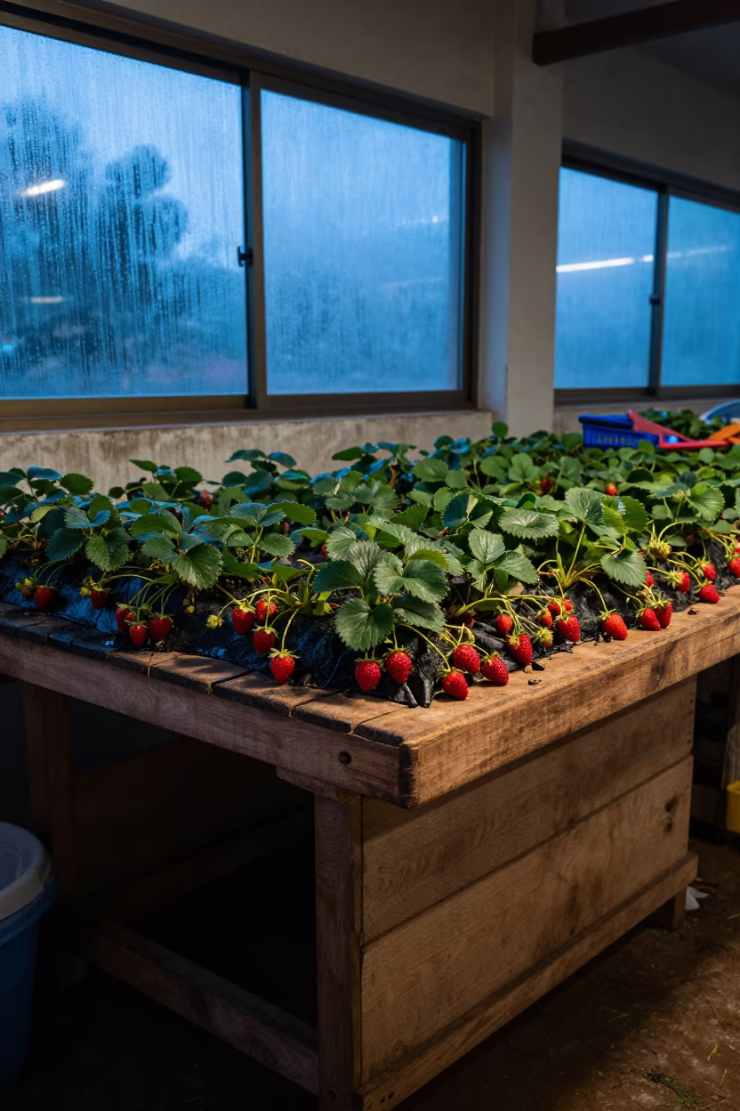 Wild Strawberries on Market Counter in Naypyidaw in at a market stall counter in Naypyidaw