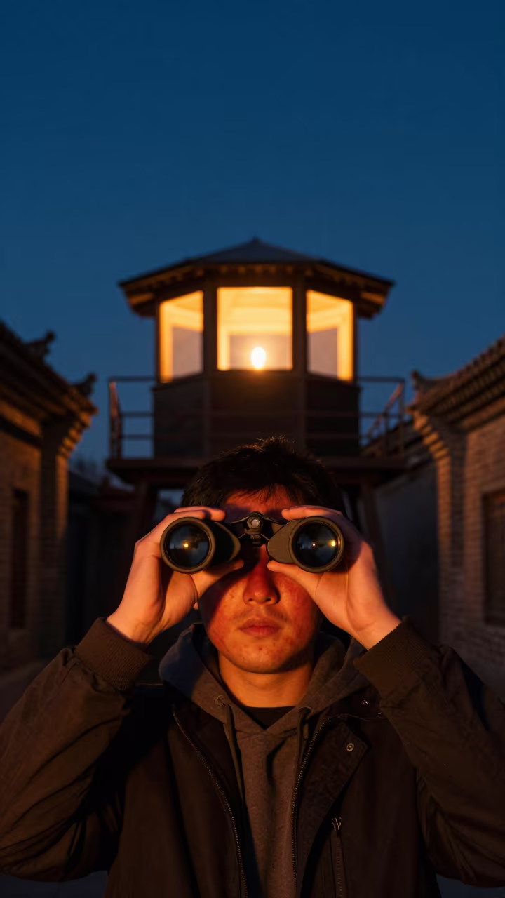 Wildfire Lookout Portrait in Hohhot Midnight in in the old quarter in Hohhot