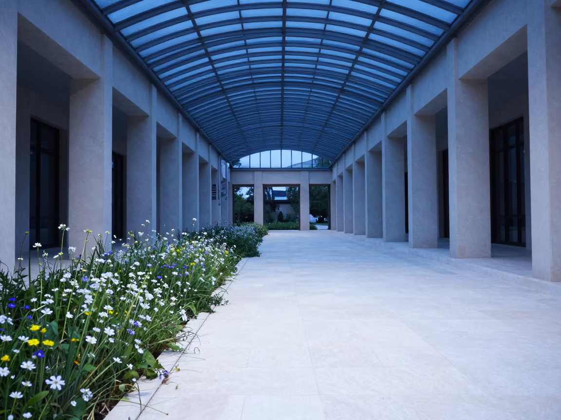 Wildflower Double Exposure on Meadow Path in inside a glass-roofed arcade in Ortahisar