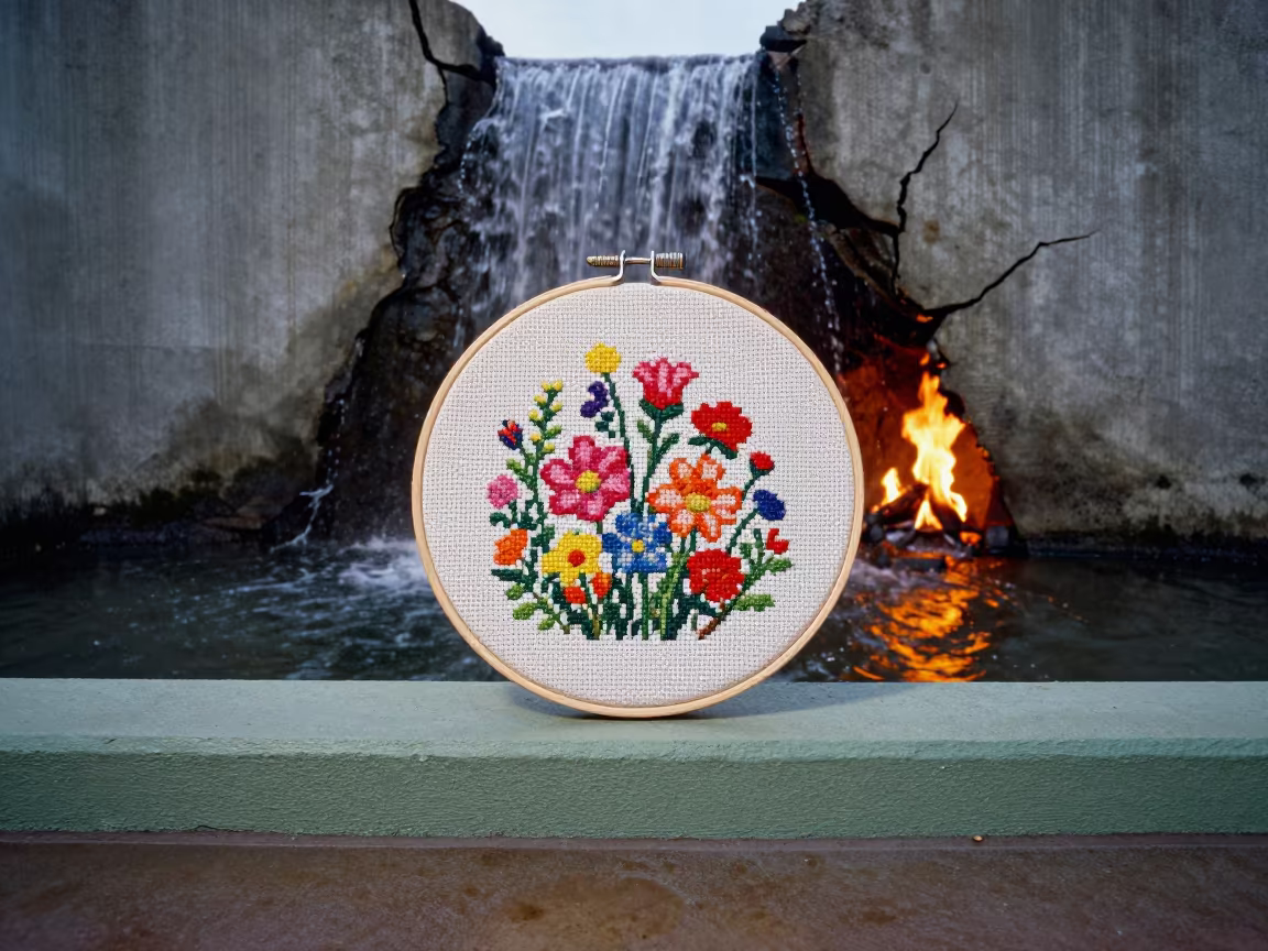 Wildflower Hoop Firelight Winter Perth in on a painted display ledge in Perth