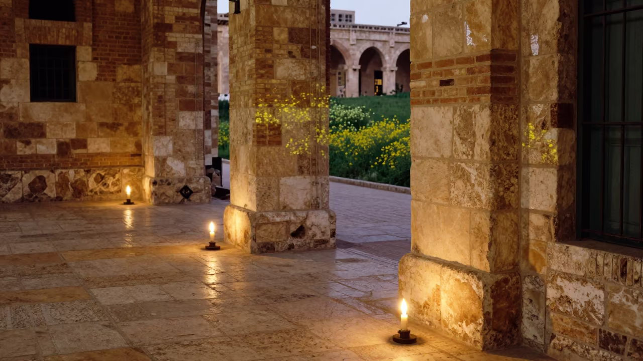 Wildflowers Double Exposure Train Terminal Dawn in inside a restored train terminal in Amman