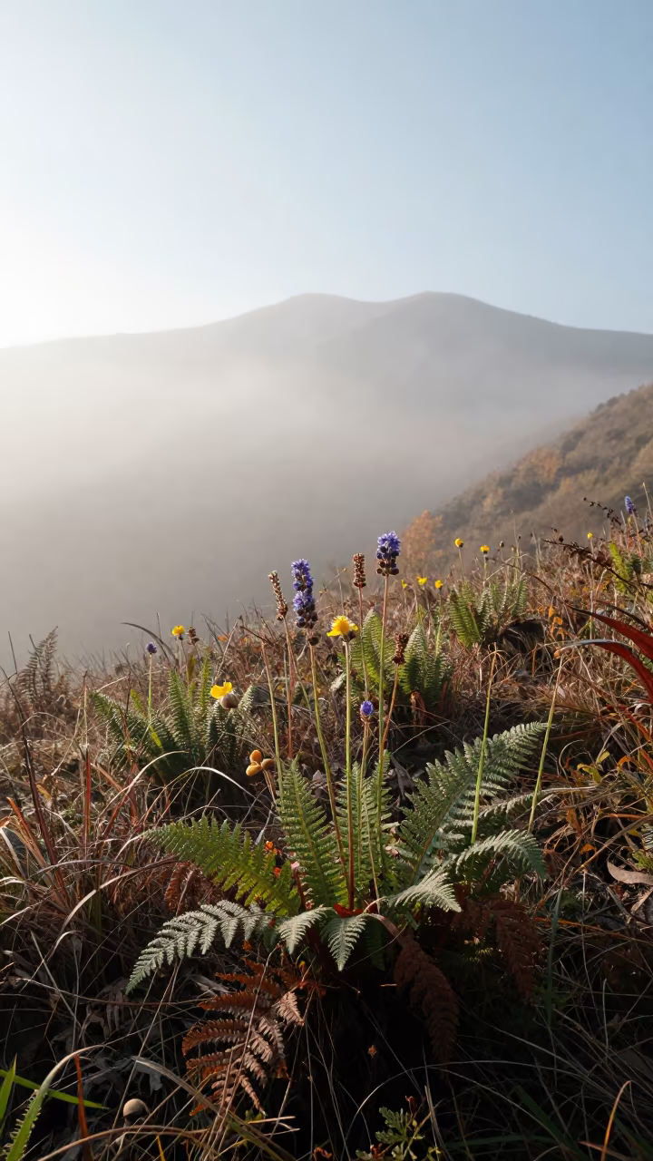 Wildflowers Fern Forest Floor Tbilisi Mist in on a fern-lined forest floor near Tbilisi