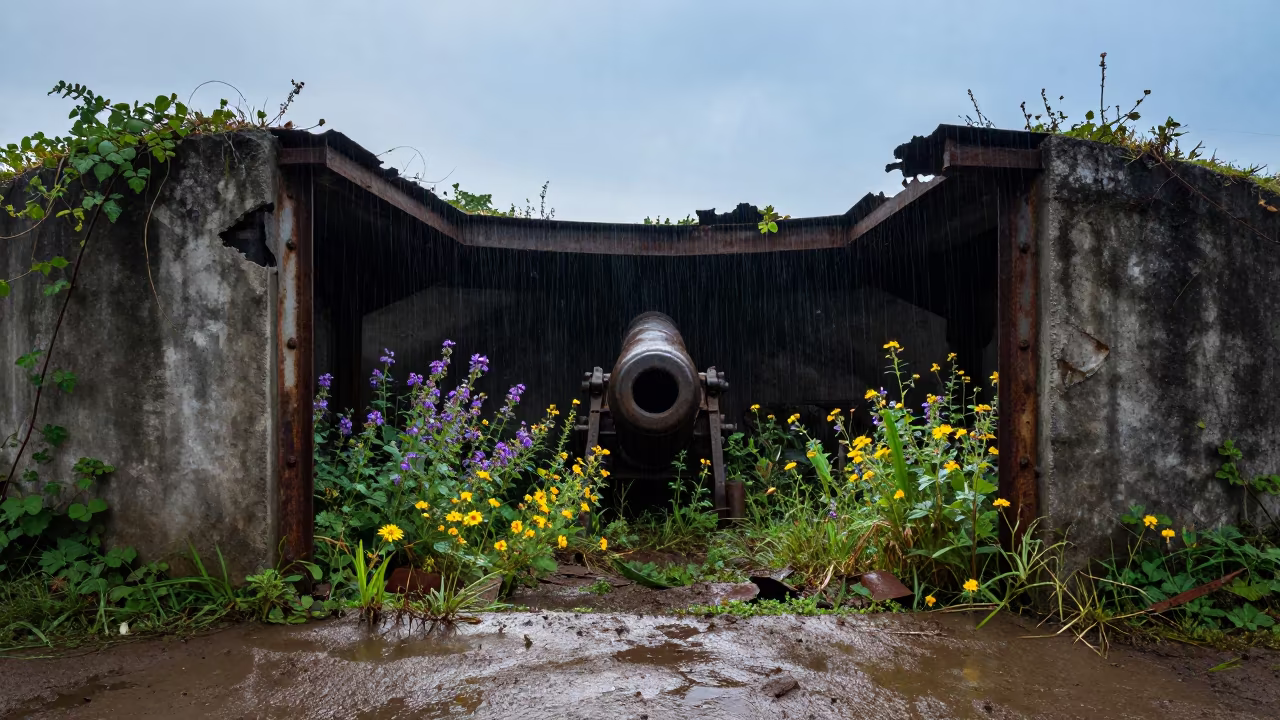 Wildflowers in Ruined Gun Emplacement Guyana in in Guyana