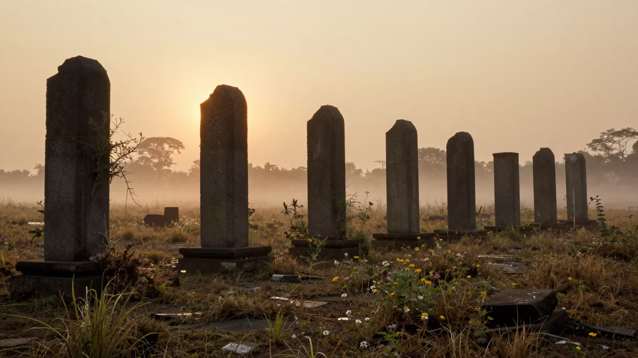 Wildflowers in Ruins at Dawn Near Eldoret in among toppled columns and nettles near Eldoret