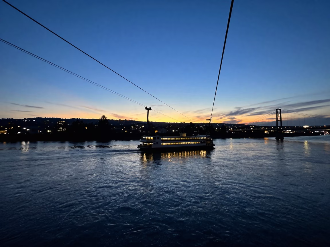Willamette River in Portland at Blue Hour in in Portland, Oregon, United States