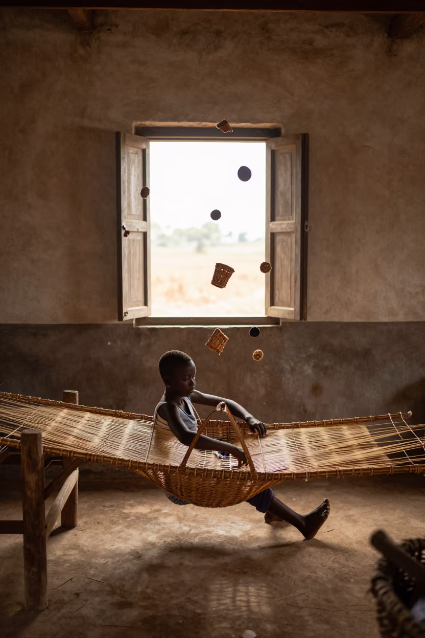 Willow Weaver Frozen in Midair in in a market hall in Colombo