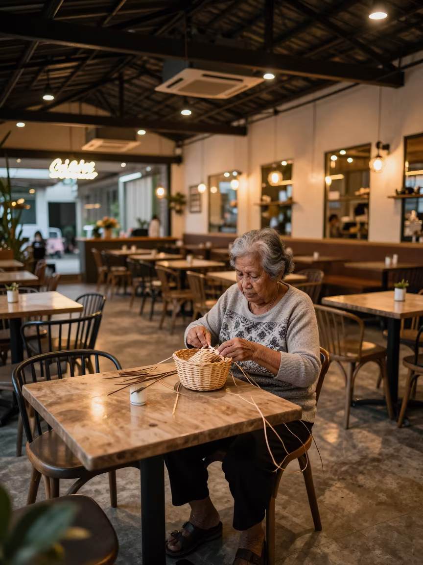 Willow Weaver in Neon Lit Cebu Cafe in in a cafe in Cebu