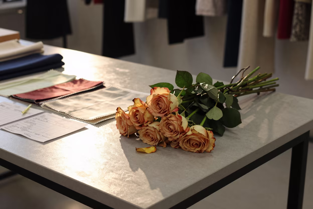 Wilting Bouquet in Gwangju Fashion Atelier in inside a couture atelier in Gwangju