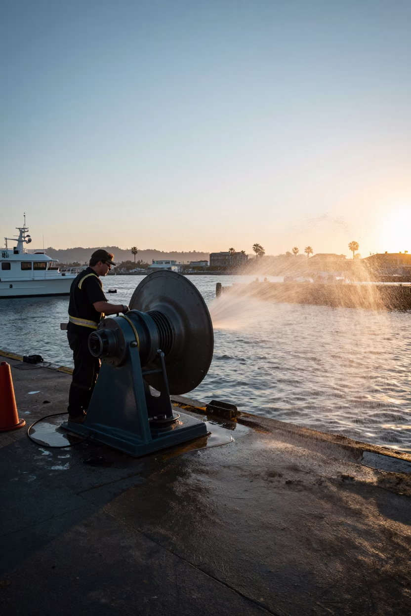 Winch Spray in San Diego at Sunrise Light in in San Diego, California, United States