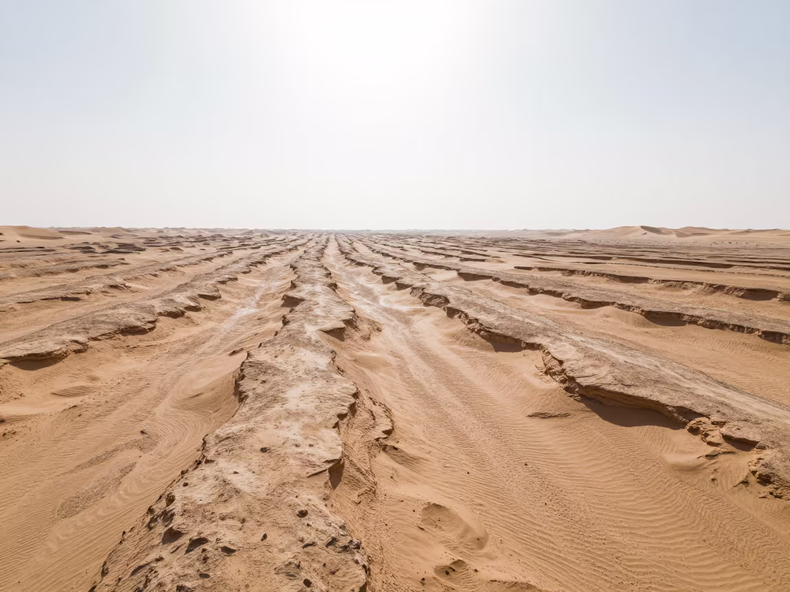 Wind Carved Clay Ridges Abu Dhabi Desert in across a floodplain after rain near Abu Dhabi