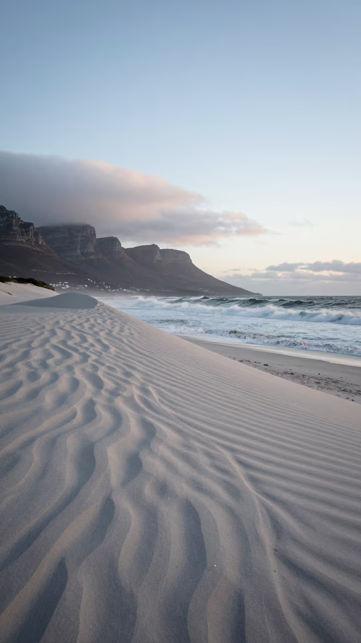 Wind Carved Dunes Beside Storm Sea Dawn in near Cape Town