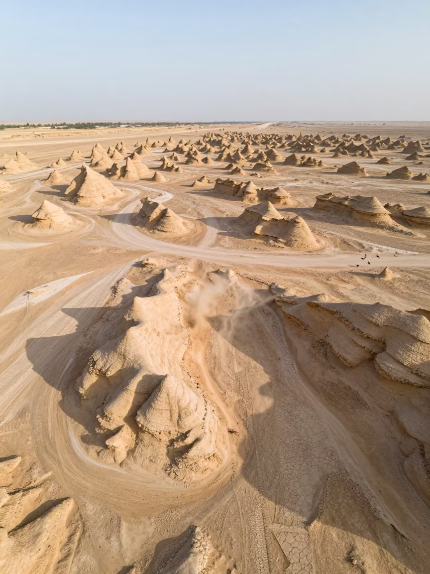 Wind Sculpted Yardangs Clay Desert Cairo in across a floodplain after rain near Cairo