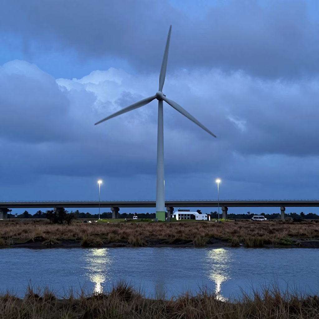 Wind Substation Below Blades Bissau in across a windy overpass interchange in Bissau
