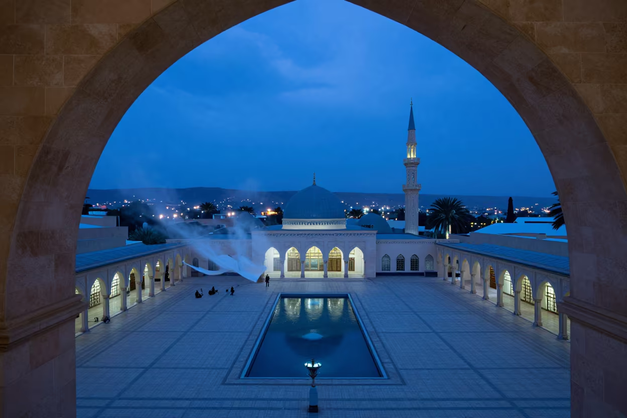 Windhoek Mosque Courtyard Blue Hour Pool in at the edge of a sacred pool near Windhoek