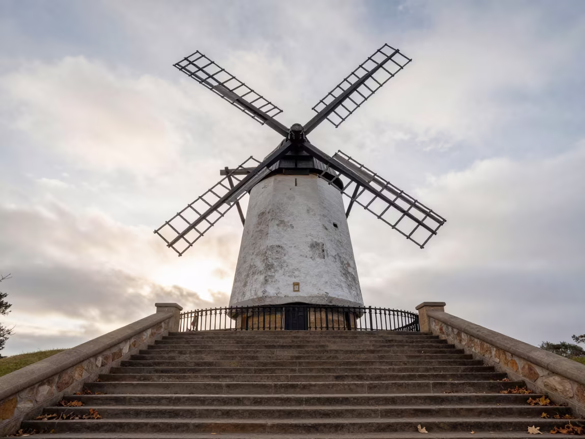 Windmill at Staircase Base South Australia Autumn Dawn in at the base of a monumental staircase in South Australia