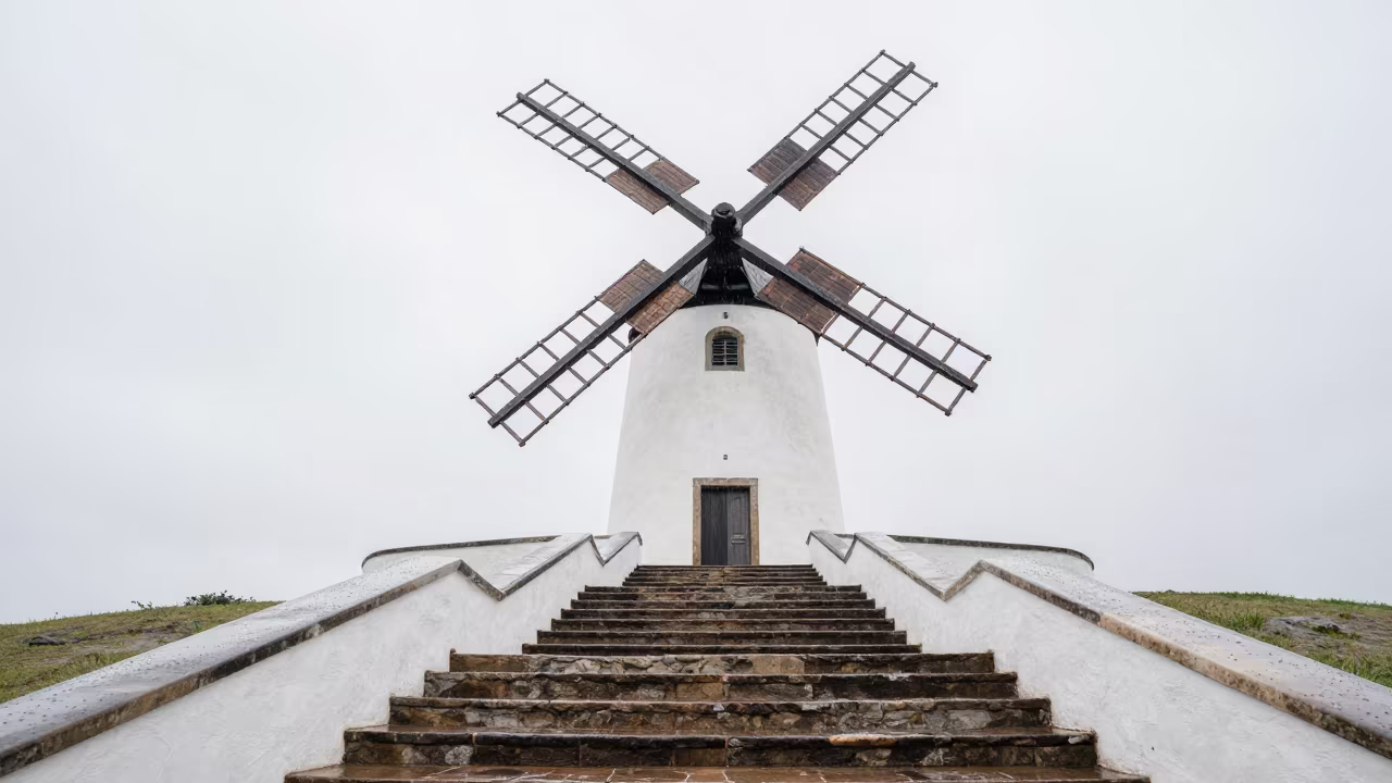 Windmill Turning on Staircase in Pernambuco Monsoon in at the base of a monumental staircase in Pernambuco