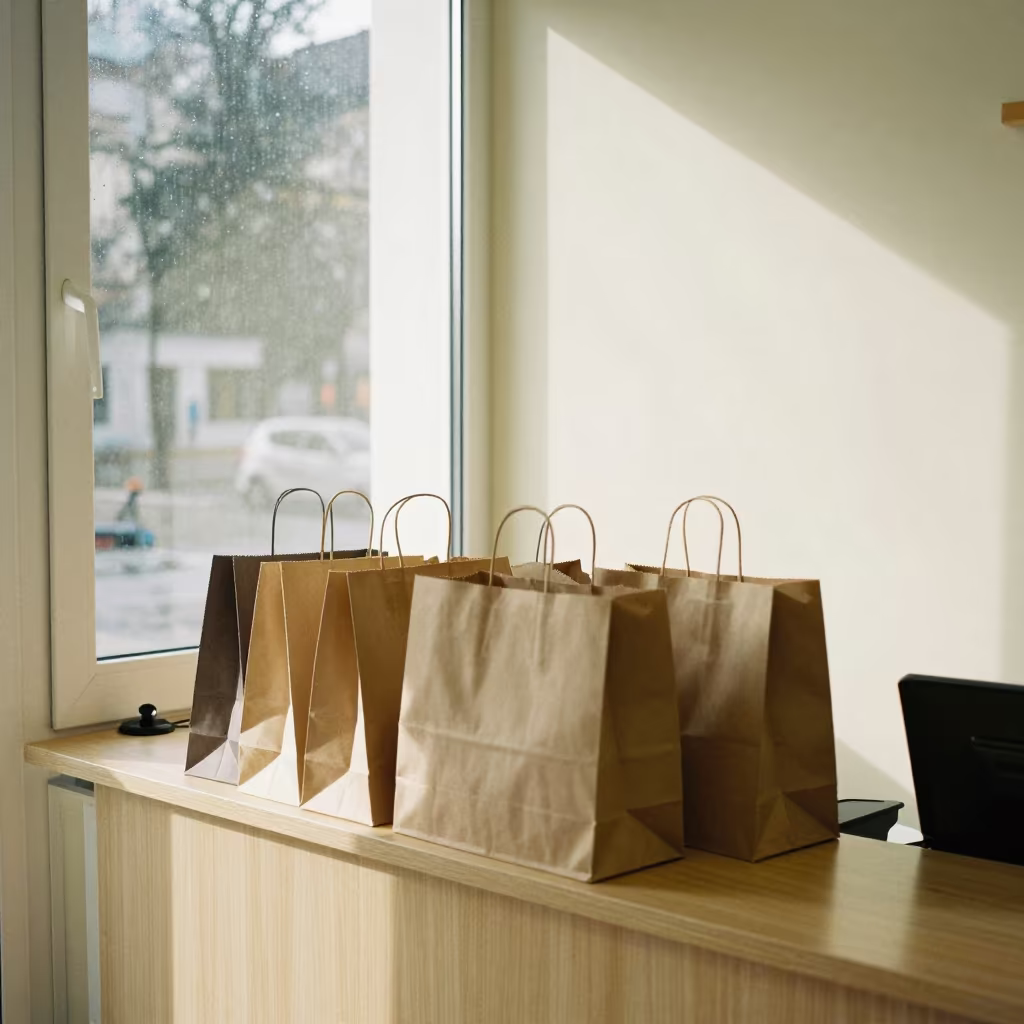 Window Bin Reset Midmorning Obninsk Monsoon in at a cash wrap counter with bags stacked nearby near Obninsk