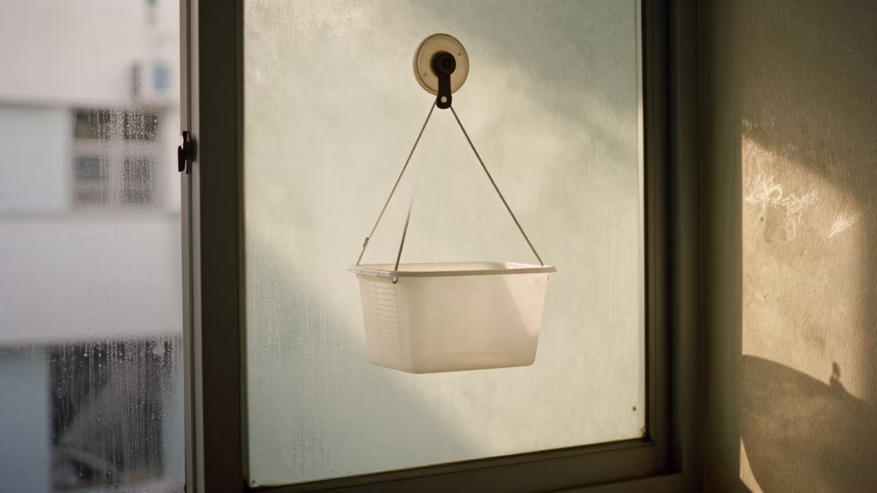 Window Bin Suction Cup Stockroom Reset in inside a stockroom behind the sales floor near Santo Domingo