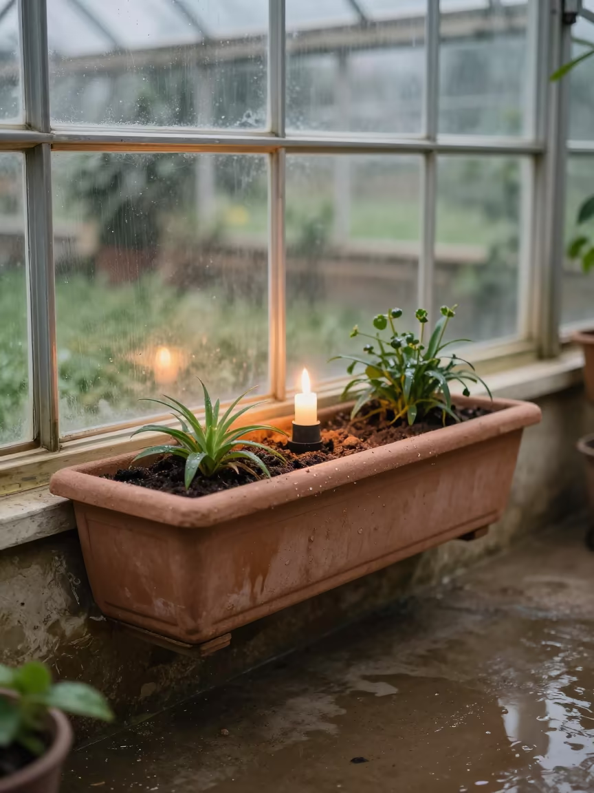Window Box Clay Dust on Thimphu Greenhouse Ledge in on a stone ledge near Thimphu