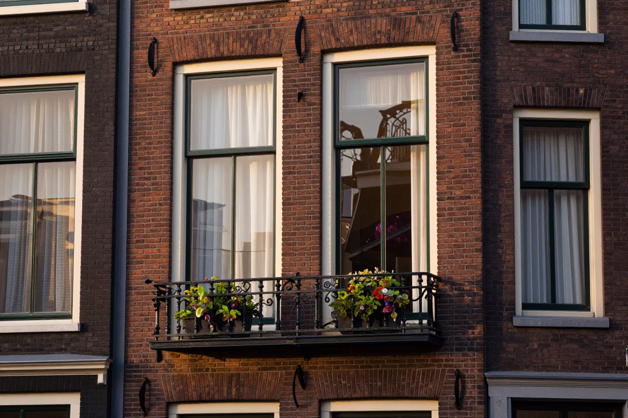 Window Box in Amsterdam at The Late Afternoon Light in in Amsterdam, Netherlands