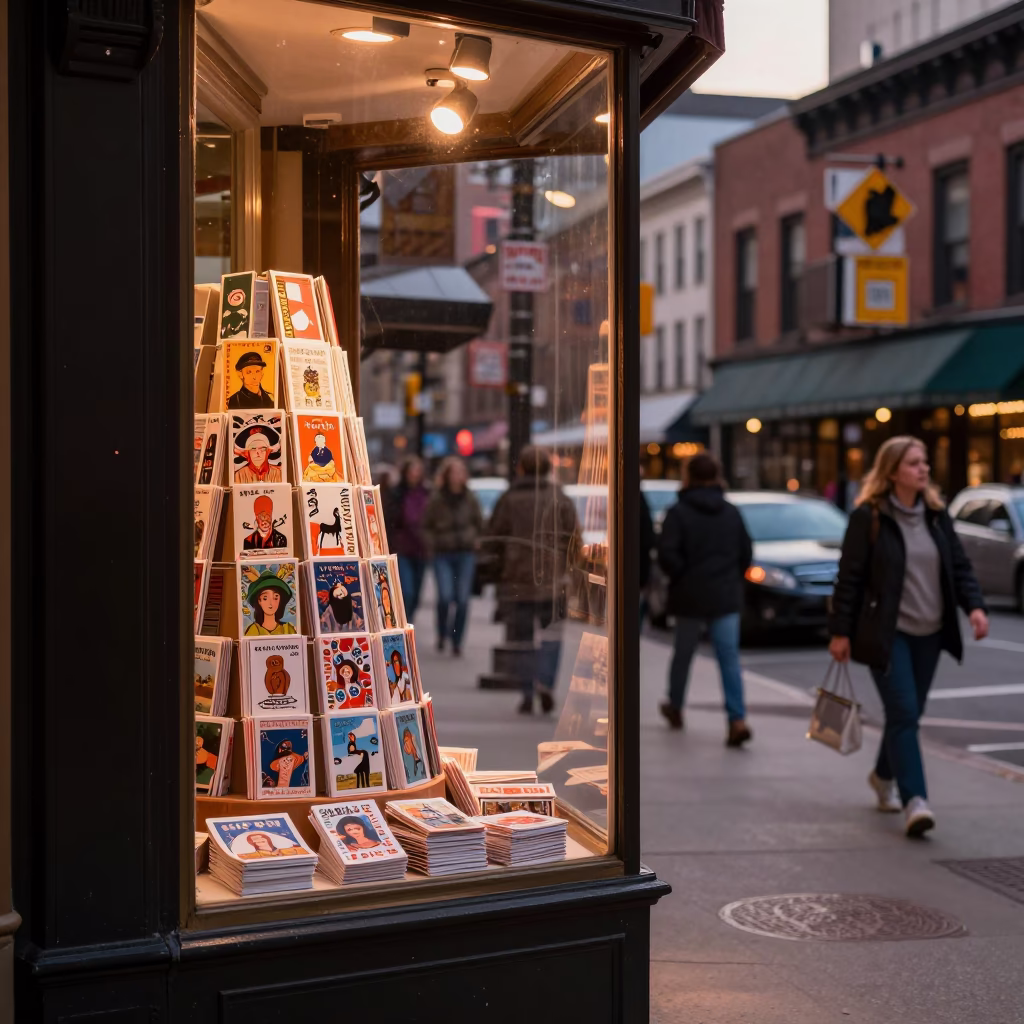 Window Display in Chicago at Copper-toned Light Before Dusk in in Chicago, Illinois, United States