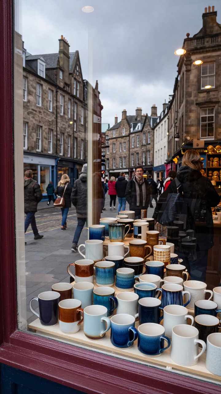 Window Display in Edinburgh at Noon Light in in Edinburgh, United Kingdom