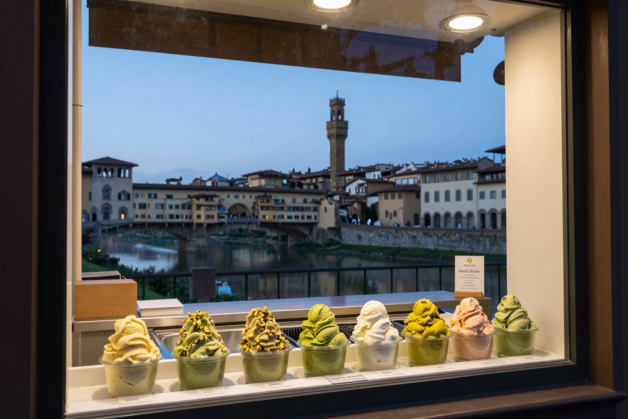 Window Display in Florence at Nautical Dawn Light in in Florence, Italy