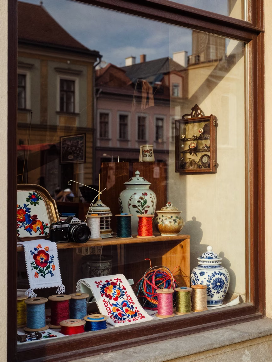 Window Display in Krakow at Clear Late-afternoon Light in in Krakow, Poland