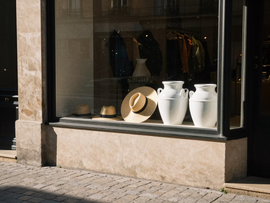Window Display in Paris at The Early Afternoon Light in in Paris, France