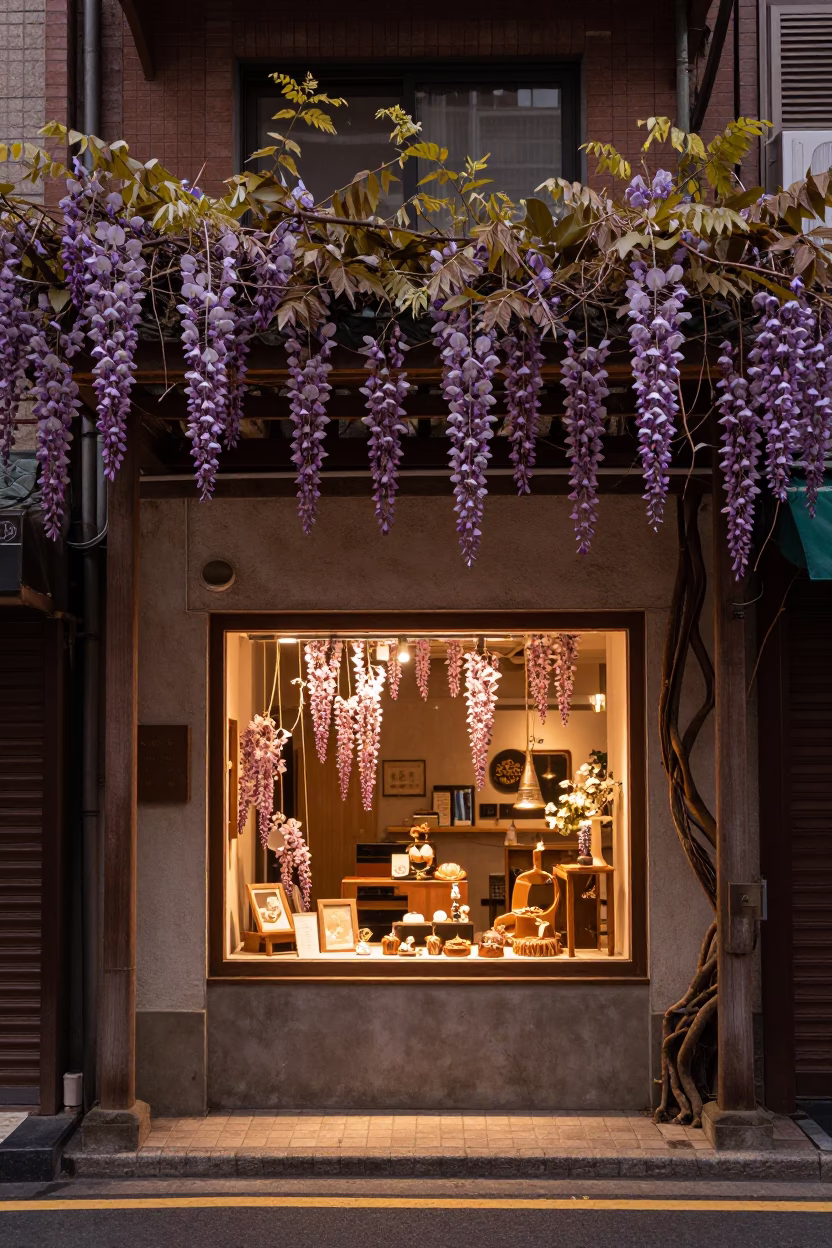 Window Display in Taipei at Copper-toned Light Before Dusk in in Taipei, Taiwan