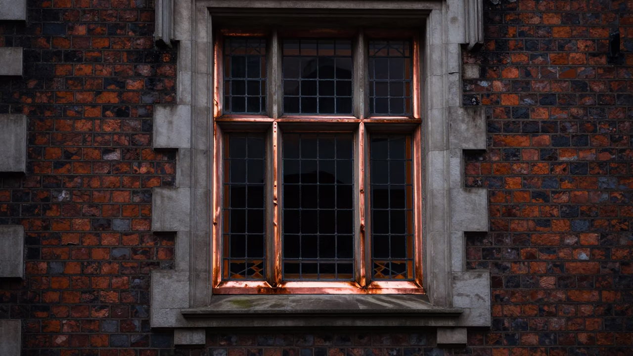 Window Frame And Copper Light in Liverpool in in Liverpool, United Kingdom