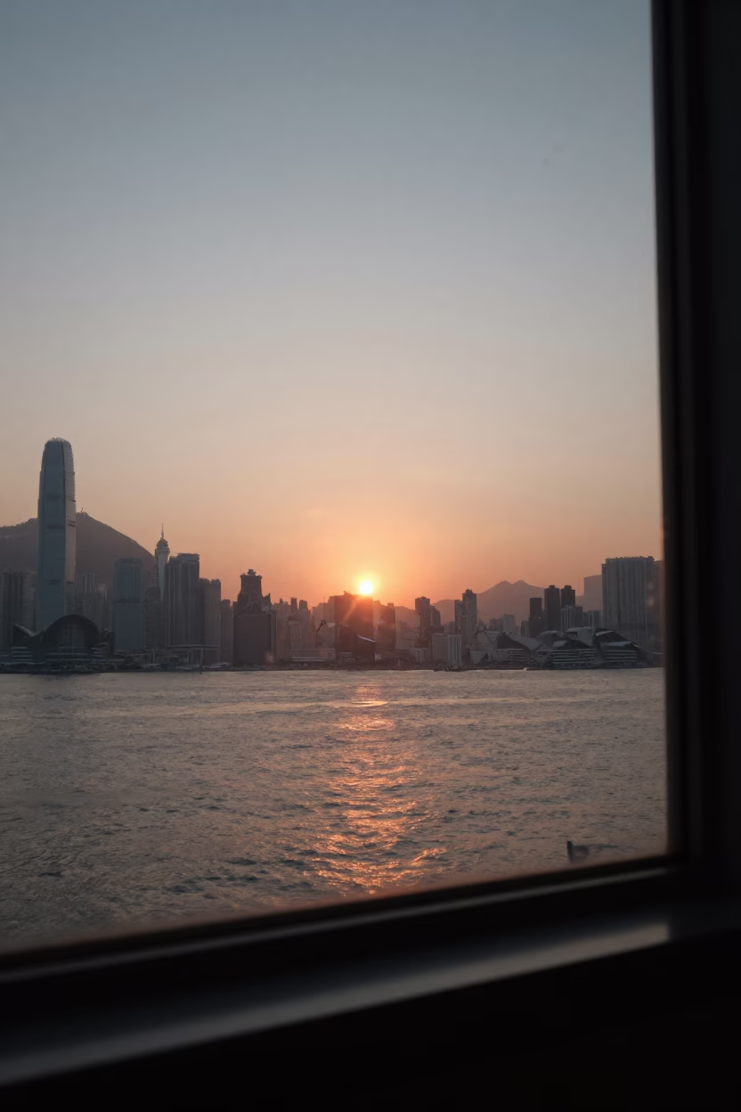 Window in Hong Kong at As The Sun Drops Toward The Horizon in in Hong Kong, Hong Kong