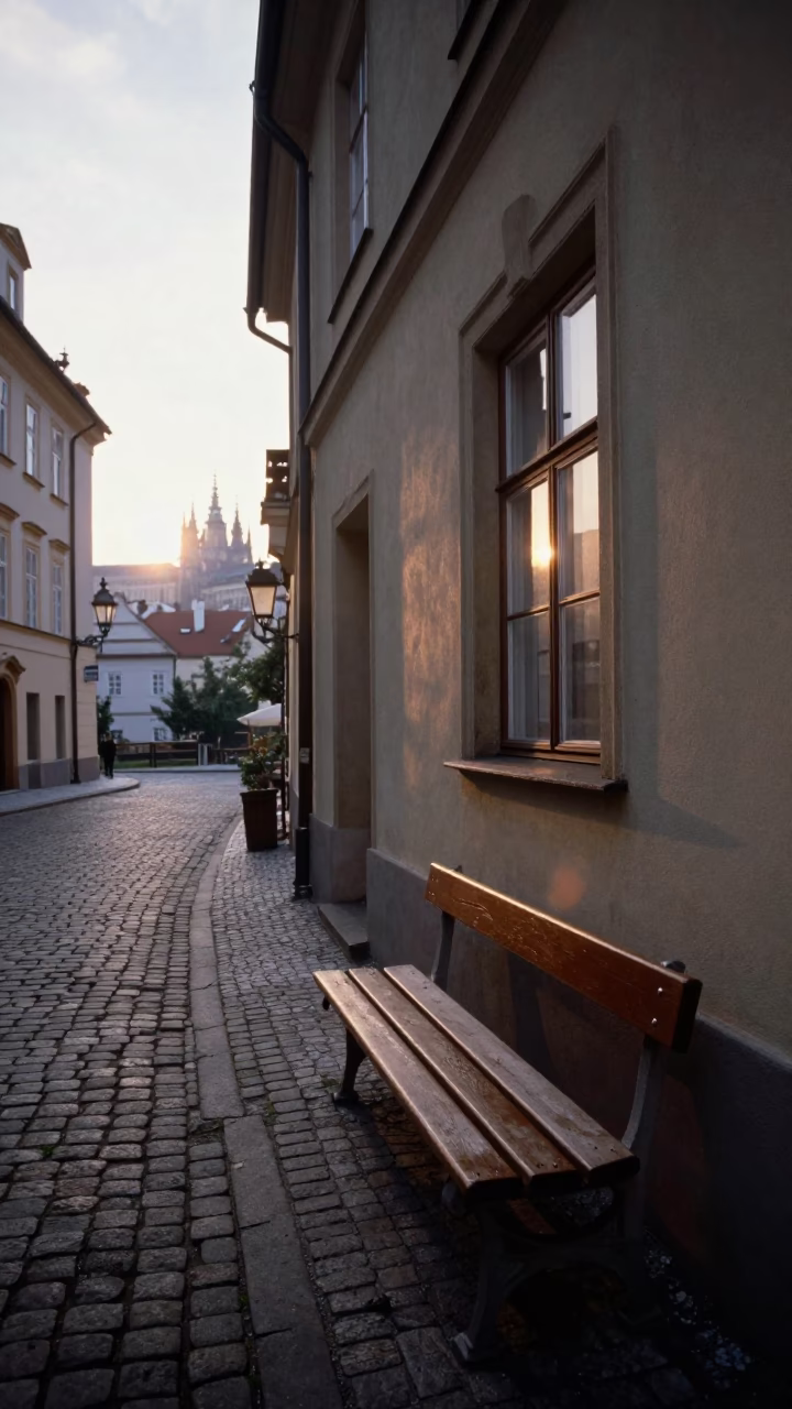 Window Light in Prague at As First Light Reaches The Scene in in Prague, Czech Republic
