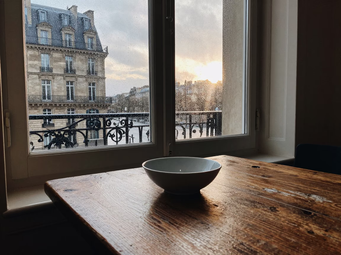 Window Reflection at First Light in Paris in in Paris, France